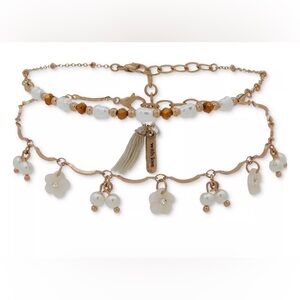 NWT Lonna & Lilly Gold-Tone 2-Pc. Set Pearl Flower & Bead Ankle Bracelets